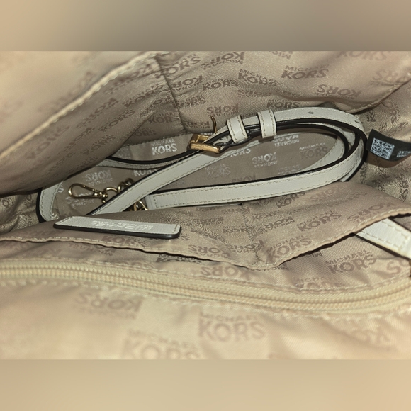 Michael Kors Ellis Small White Leather Satchel/Crossbody with Gold Accents - Picture 10 of 16